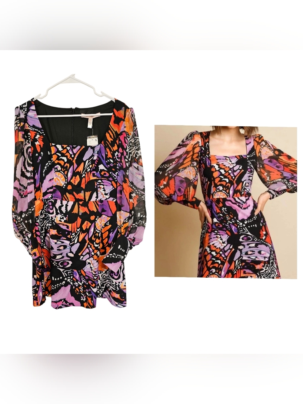 Hutch Anthropologie Elaine Mini Long Sleeve Butterfly Swirls Pattern Mesh Sleeve
